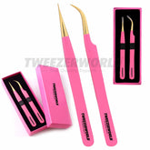 TWEEZER WORLD Pink Lash Extension Tweezers 2pcs Set